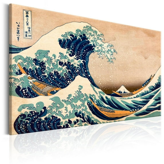 Tiptophomedecor Stretched Canvas Vintage Art - The Great Wave Off Kanagawa (Reproduction) - Stretched & Framed Ready To Hang Art