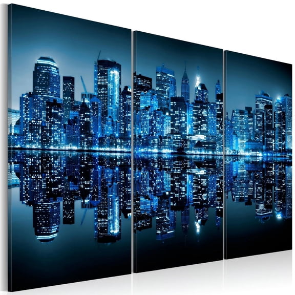 Tiptophomedecor Stretched Canvas Wall Art  - Manhattan In Blue Shade - Stretched & Framed Ready To Hang Art