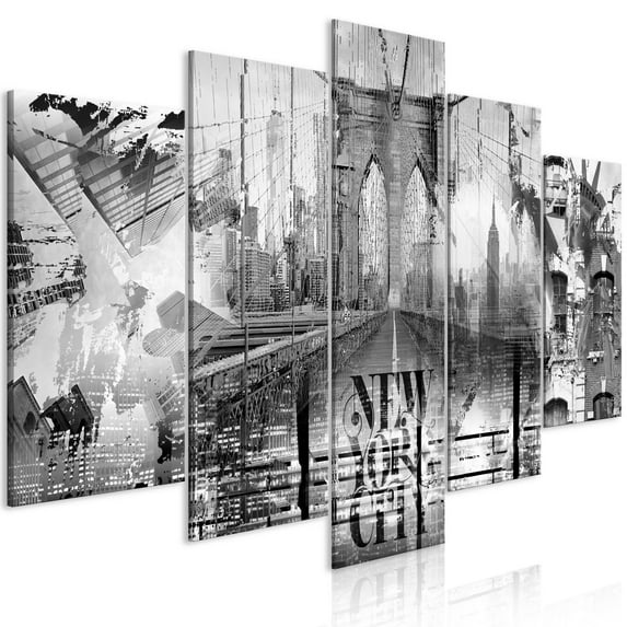 Tiptophomedecor Stretched Canvas Wall Art - New York Collage Black & White - Stretched & Framed Ready To Hang Art