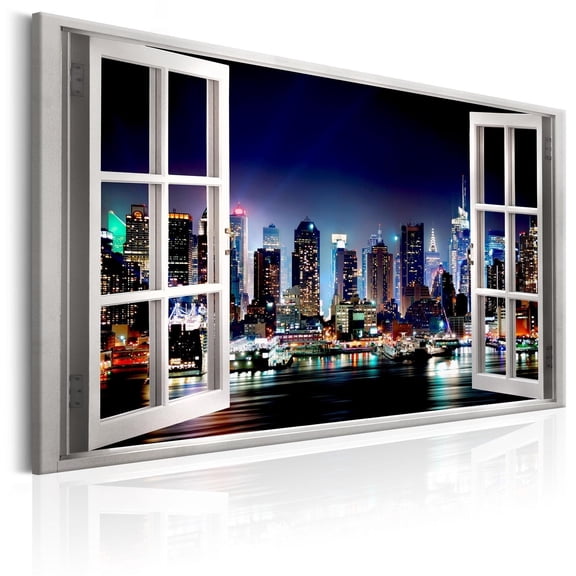 Tiptophomedecor Stretched Canvas Wall Art  - Window: View Of New York - Stretched & Framed Ready To Hang Art