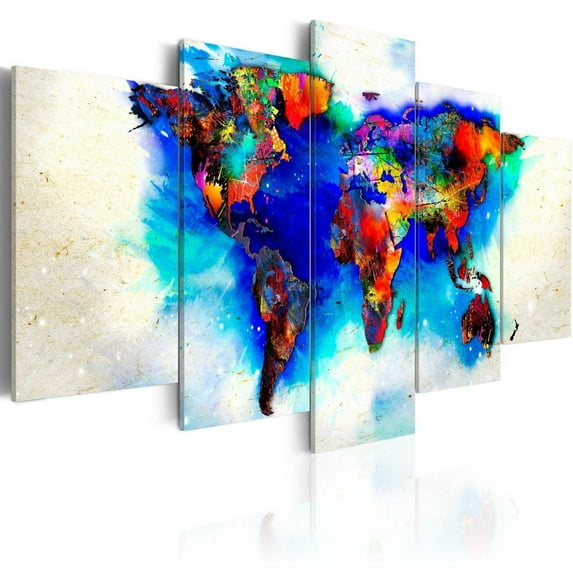 Tiptophomedecor Stretched Canvas World Map Art - All Colors Of The World 5 Piece - Stretched & Framed Ready To Hang Art