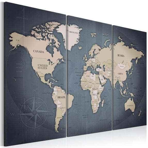 Tiptophomedecor Stretched Canvas World Map Art - Anthracitic World - Stretched & Framed Ready To Hang Art
