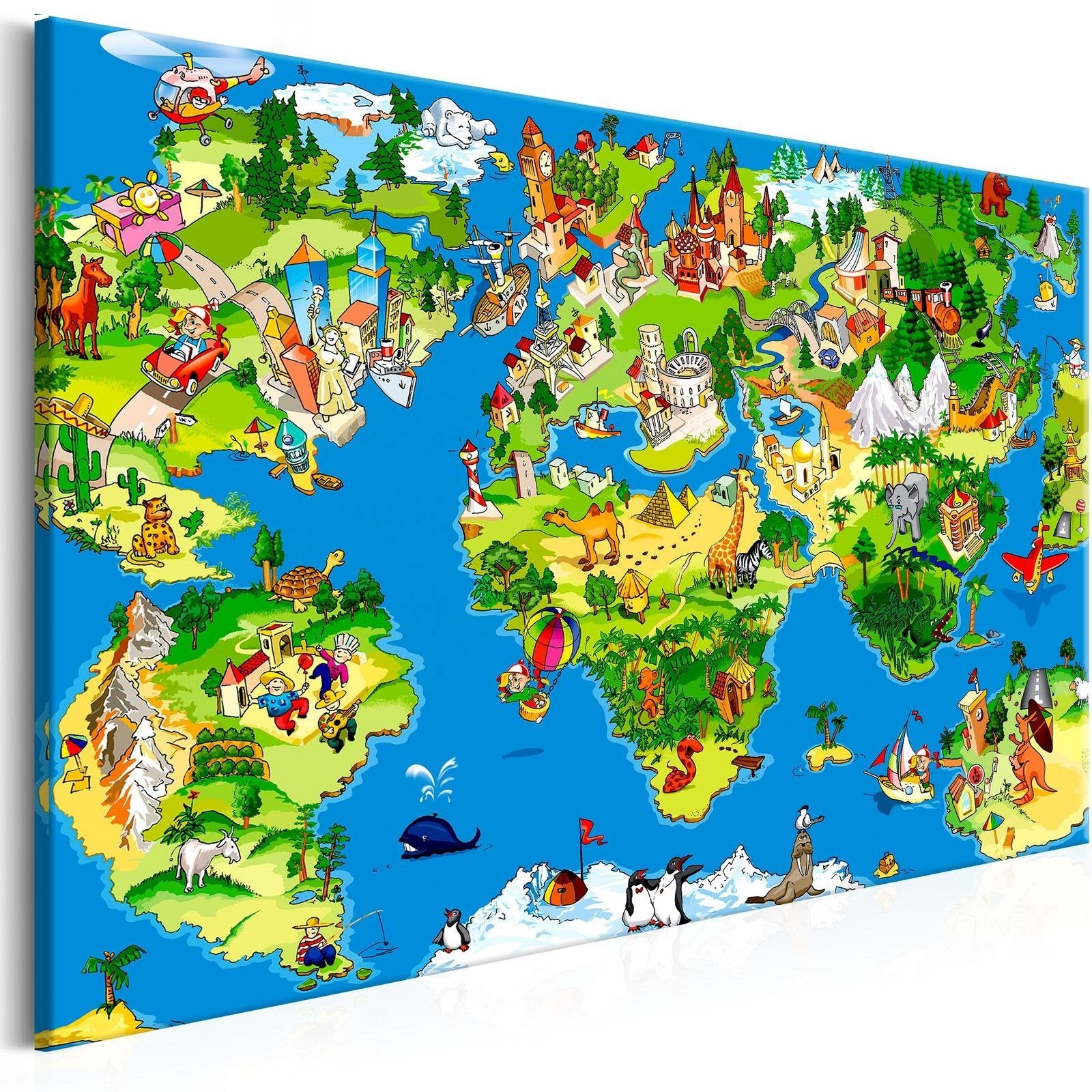 Tiptophomedecor Stretched Canvas World Map Art Children's Map Wide Stretched & Framed Ready