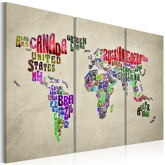 Tiptophomedecor Stretched Canvas World Map Art - Colorful Countries 3 Piece - Stretched & Framed Ready To Hang Art