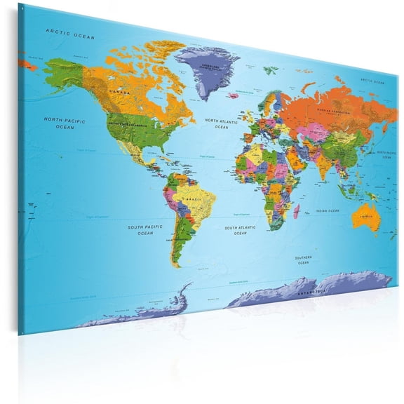 Tiptophomedecor Stretched Canvas World Map Art - Colourful Note - Stretched & Framed Ready To Hang Art