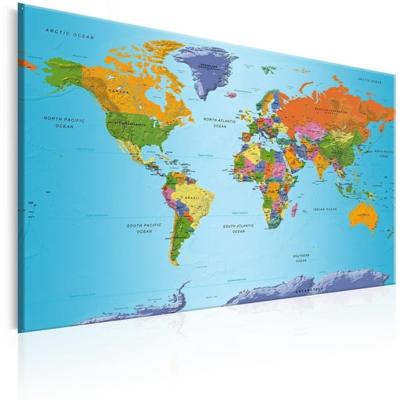 Tiptophomedecor Stretched Canvas World Map Art - Colourful Note - Stretched & Framed Ready To Hang Art