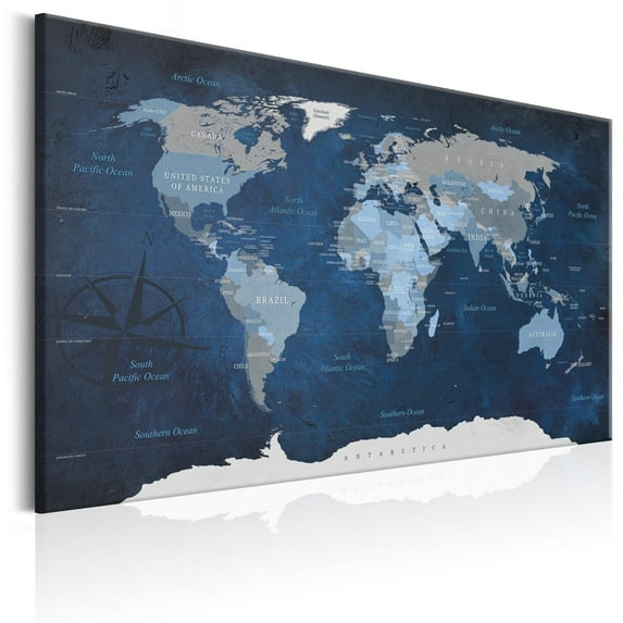 Tiptophomedecor Stretched Canvas World Map Art - Dark Blue World - Stretched & Framed Ready To Hang Art