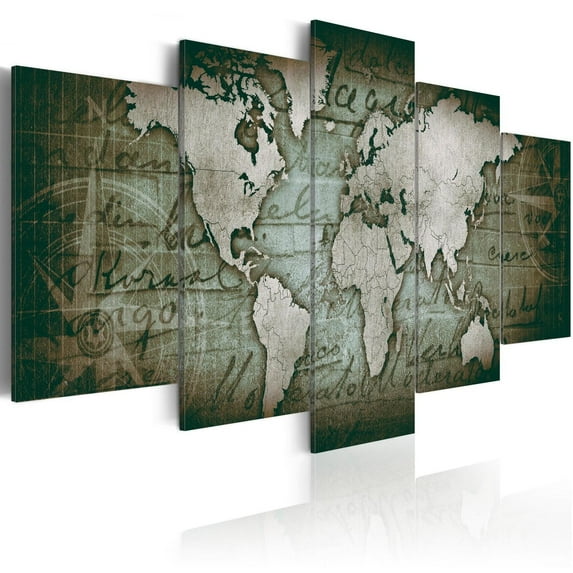 Tiptophomedecor Stretched Canvas World Map Art - Emerald Map - Stretched & Framed Ready To Hang Art