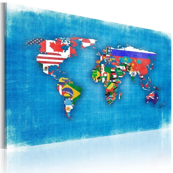 Tiptophomedecor Stretched Canvas World Map Art - Flags Of The World - Stretched & Framed Ready To Hang Art