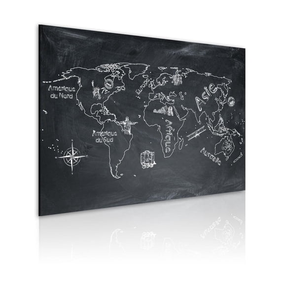 Tiptophomedecor Stretched Canvas World Map Art - Geography Lesson (French Language) - Stretched & Framed Ready To Hang Art
