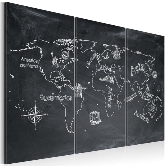 Tiptophomedecor Stretched Canvas World Map Art - Geography Lesson (Italian Language) 3 Piece - Stretched & Framed Ready To Hang Art