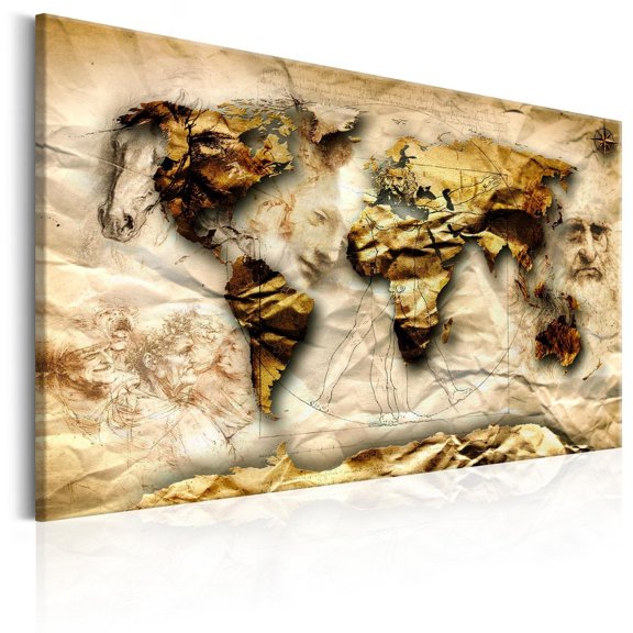 Tiptophomedecor Stretched Canvas World Map Art - Map: Leonardo Da Vinci Inspiration - Stretched & Framed Ready To Hang Art