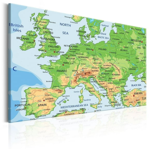 Tiptophomedecor Stretched Canvas World Map Art - Map Of Europe - Stretched & Framed Ready To Hang Art