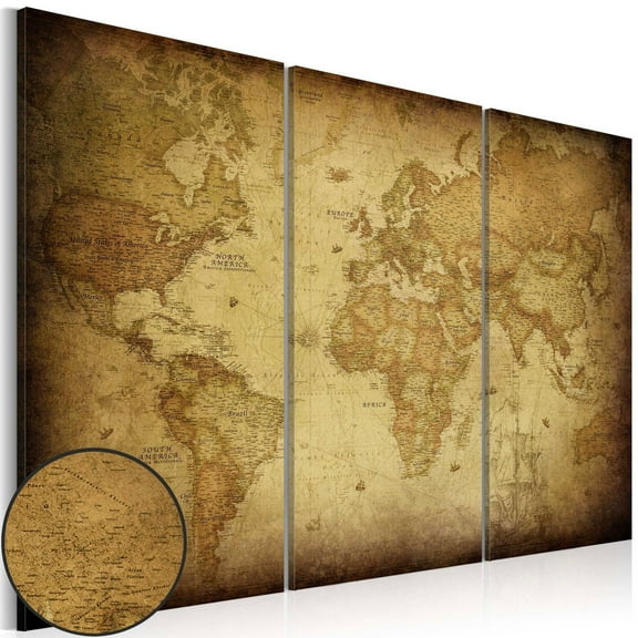 Tiptophomedecor Stretched Canvas World Map Art - Old Map: Triptych - Stretched & Framed Ready To Hang Art
