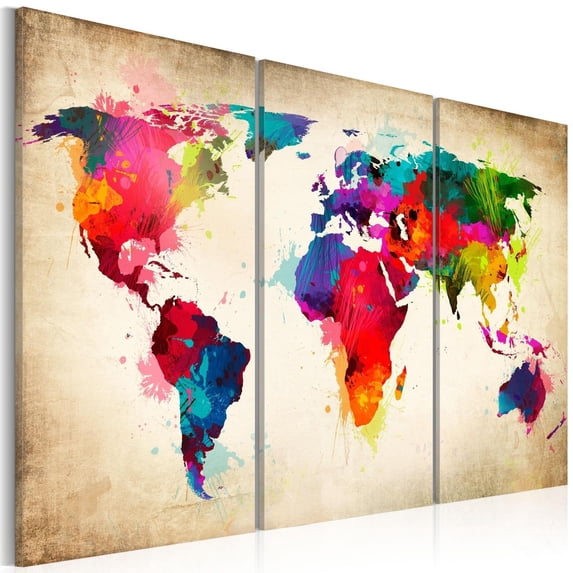 Tiptophomedecor Stretched Canvas World Map Art - Rainbow Continents - Stretched & Framed Ready To Hang Art
