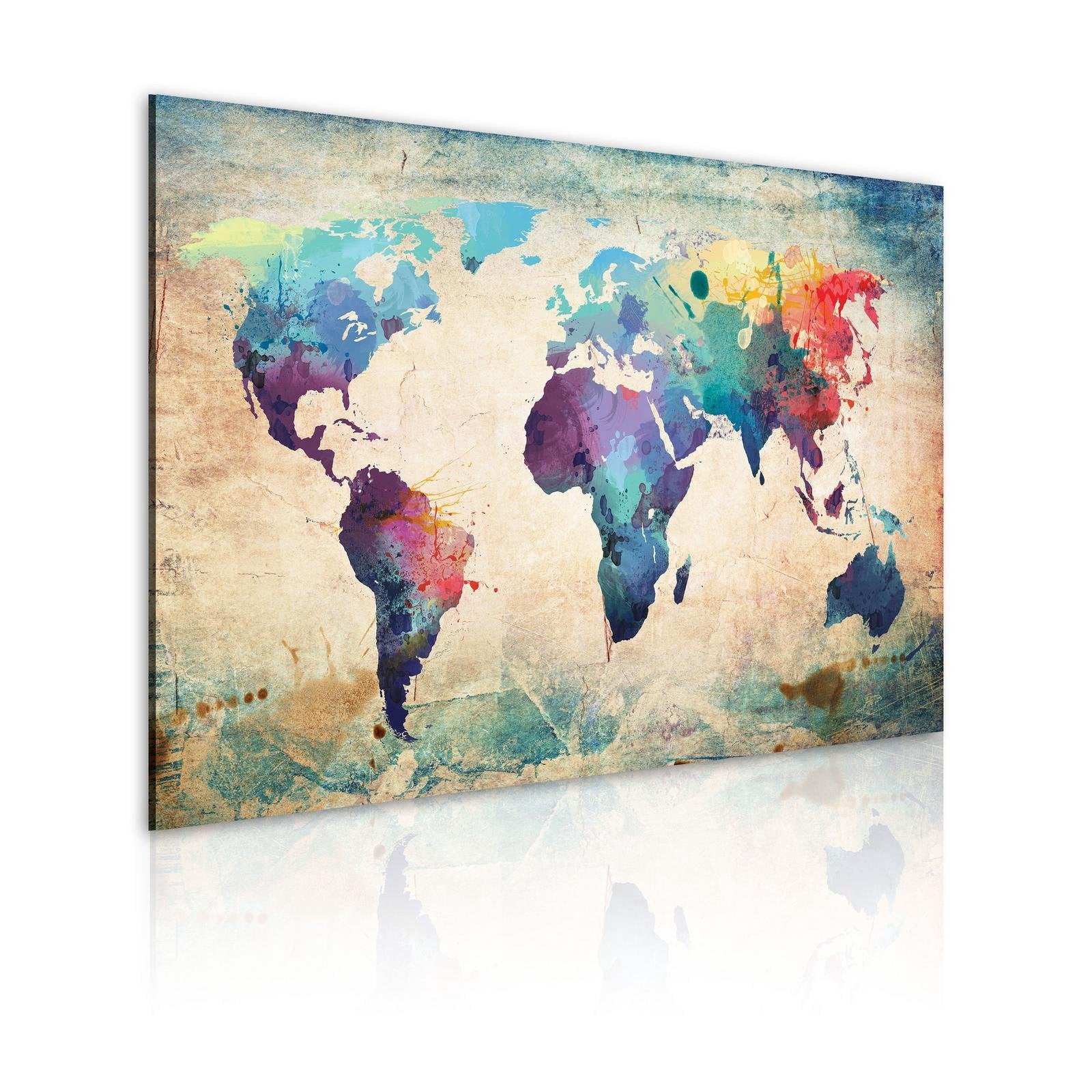 Tiptophomedecor Stretched Canvas World Map Art - Rainbow-Hued Map ...