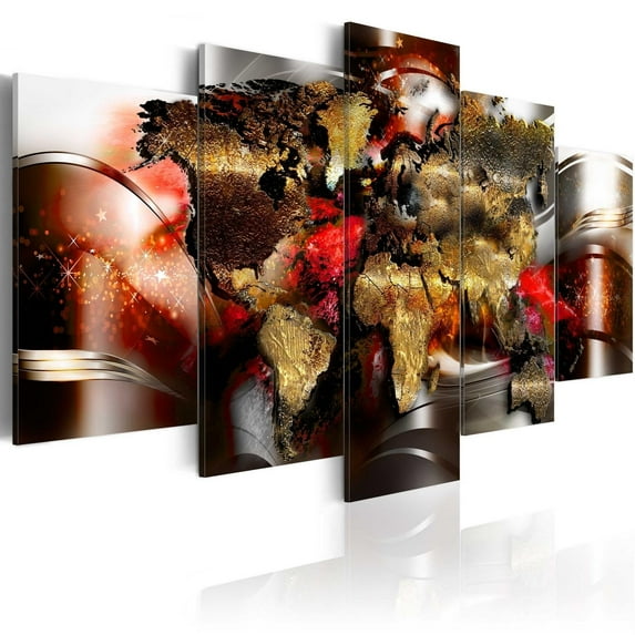 Tiptophomedecor Stretched Canvas World Map Art - Ruby Ribbon - Stretched & Framed Ready To Hang Art
