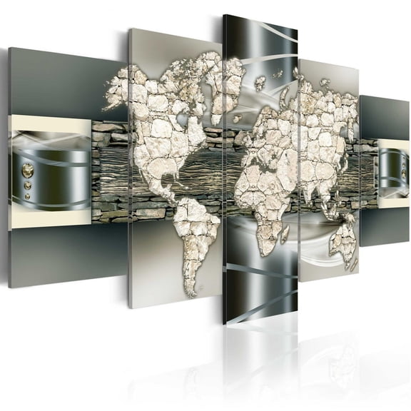 Tiptophomedecor Stretched Canvas World Map Art - See The World In Stone - Stretched & Framed Ready To Hang Art