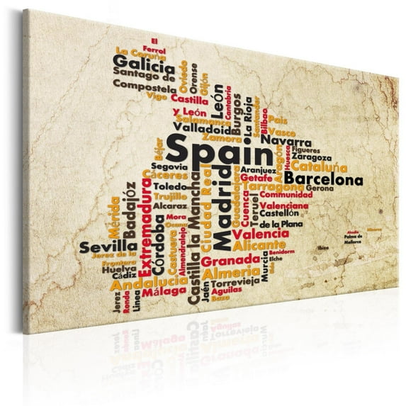 Tiptophomedecor Stretched Canvas World Map Art - Spanish Cities (Es) - Stretched & Framed Ready To Hang Art
