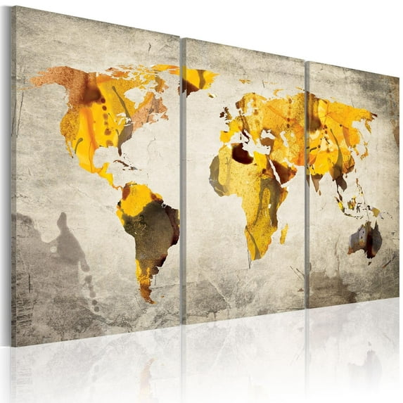 Tiptophomedecor Stretched Canvas World Map Art - Sunny Continents 3 Piece - Stretched & Framed Ready To Hang Art
