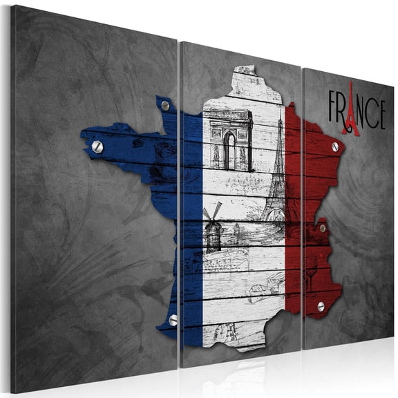 Tiptophomedecor Stretched Canvas World Map Art - Symbols Of France 3 Piece - Stretched & Framed Ready To Hang Art