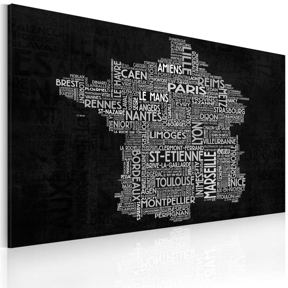 Tiptophomedecor Stretched Canvas World Map Art - Text Map Of France On The Black Background - Stretched & Framed Ready To Hang Art