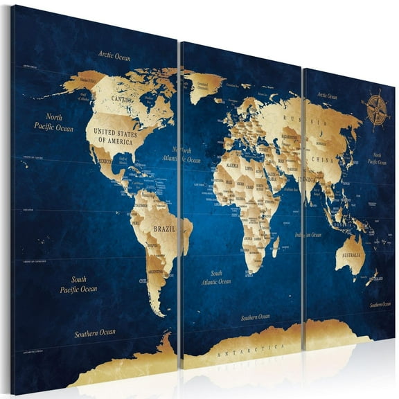 Tiptophomedecor Stretched Canvas World Map Art - The Dark Blue Depths - Stretched & Framed Ready To Hang Art