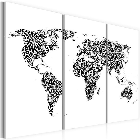 Tiptophomedecor Stretched Canvas World Map Art - The World Map - Alphabet 3 Piece - Stretched & Framed Ready To Hang Art
