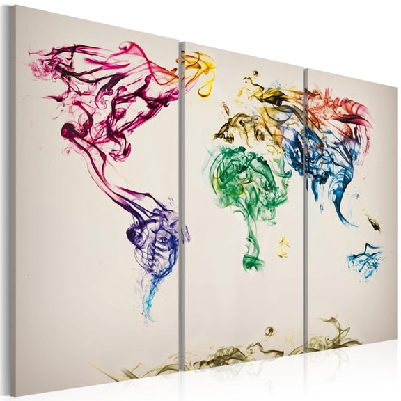 Tiptophomedecor Stretched Canvas World Map Art - The World Map - Colored Smoke Trails 3 Piece - Stretched & Framed Ready To Hang Art