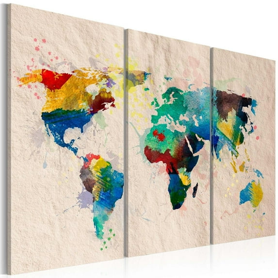 Tiptophomedecor Stretched Canvas World Map Art - The World Of Colors 3 Piece - Stretched & Framed Ready To Hang Art