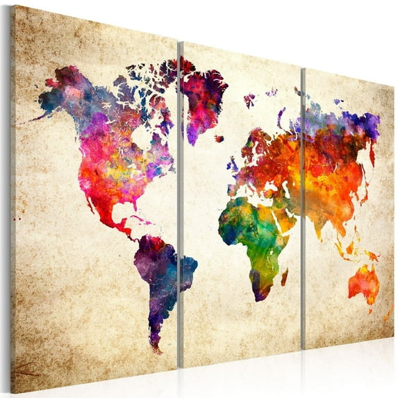 Tiptophomedecor Stretched Canvas World Map Art - The World'S Map In Watercolor - Stretched & Framed Ready To Hang Art
