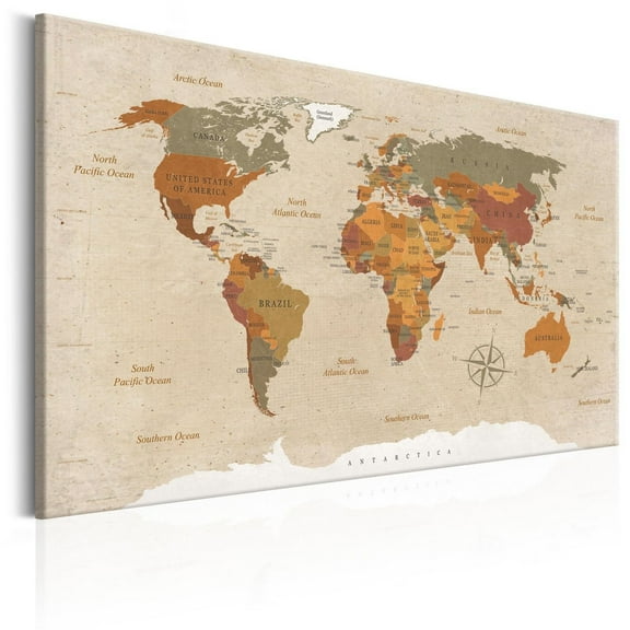 Tiptophomedecor Stretched Canvas World Map Art - World Map: Beige Chic - Stretched & Framed Ready To Hang Art