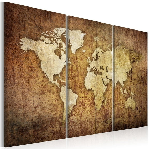 Tiptophomedecor Stretched Canvas World Map Art - World Map: Brown Texture - Stretched & Framed Ready To Hang Art