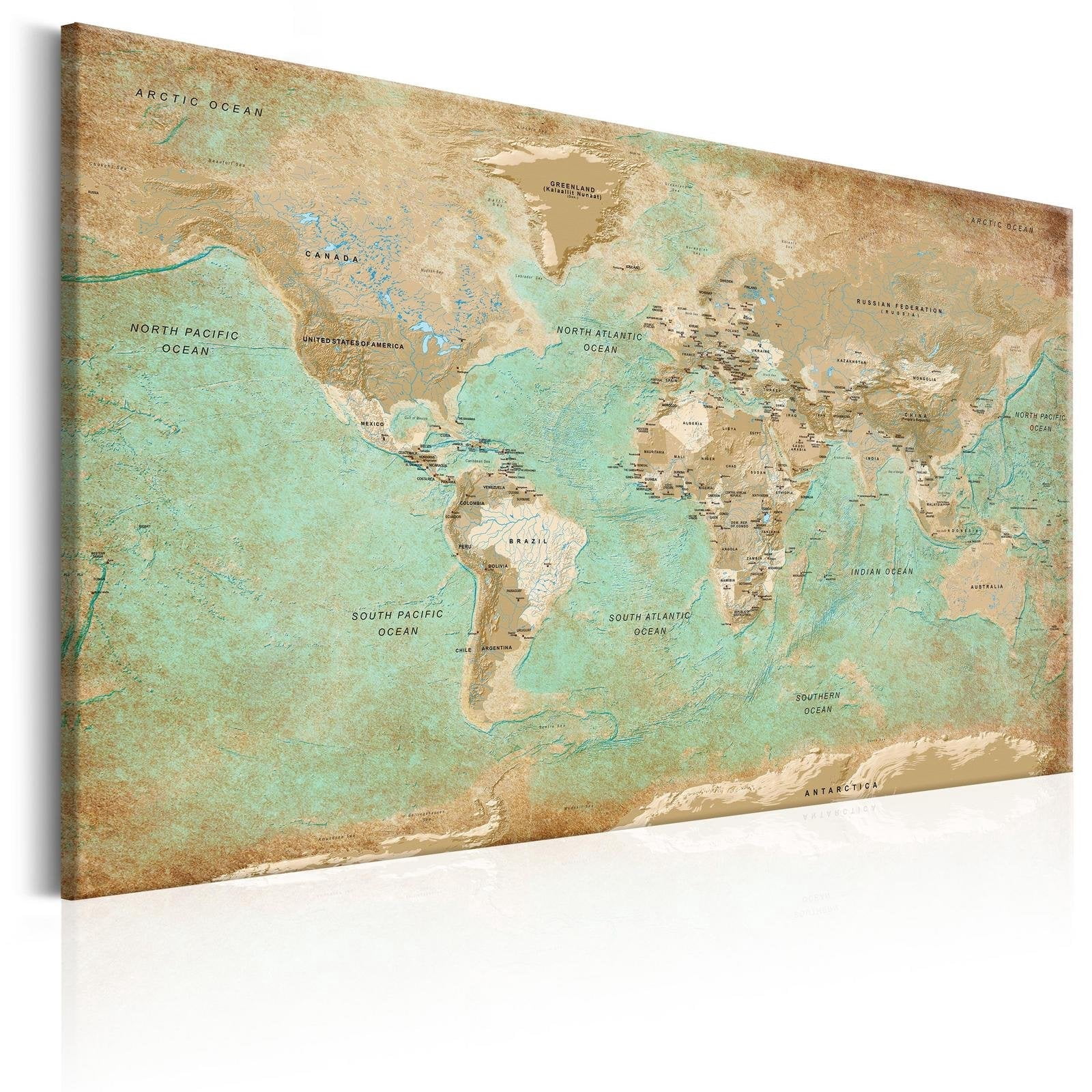 Tiptophomedecor Stretched Canvas World Map Art - World Map: Celadon ...
