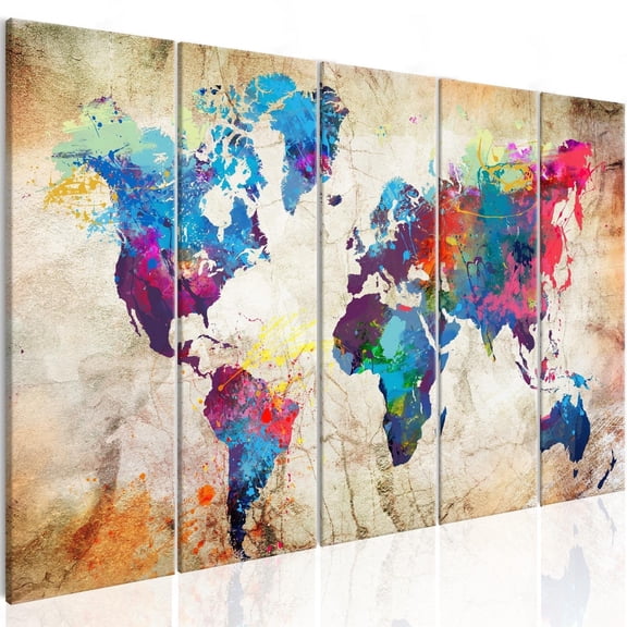 Tiptophomedecor Stretched Canvas World Map Art - World Map: Colourful Ink Blots - Stretched & Framed Ready To Hang Art