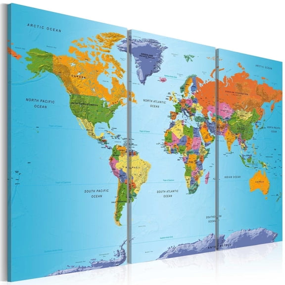 Tiptophomedecor Stretched Canvas World Map Art - World Map: Colourful Note - Stretched & Framed Ready To Hang Art