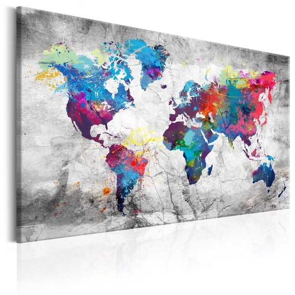 Tiptophomedecor Stretched Canvas World Map Art - World Map: Grey Style - Stretched & Framed Ready To Hang Art