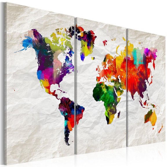 Tiptophomedecor Stretched Canvas World Map Art - World Map: Rainbow Madness Ii - Stretched & Framed Ready To Hang Art