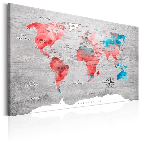 Tiptophomedecor Stretched Canvas World Map Art - World Map: Red Roam - Stretched & Framed Ready To Hang Art