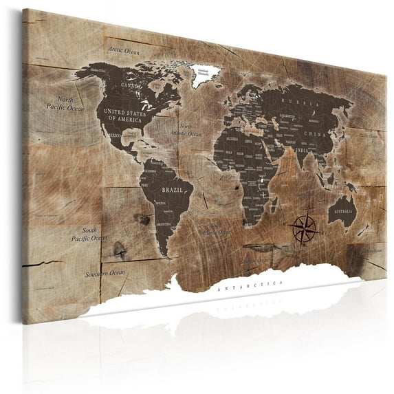 Tiptophomedecor Stretched Canvas World Map Art - World Map: Wooden Mosaic - Stretched & Framed Ready To Hang Art