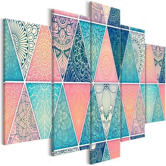 Tiptophomedecor Stretched Canvas Zen Art - Oriental Triangles Wide - Stretched & Framed Ready To Hang Art