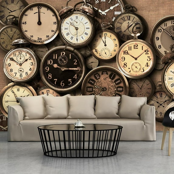 Tiptophomedecor Vintage Wallpaper Wall Mural - Old Clocks