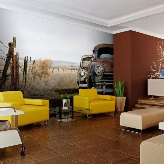 Tiptophomedecor Vintage Wallpaper Wall Mural - Two Old American Cars
