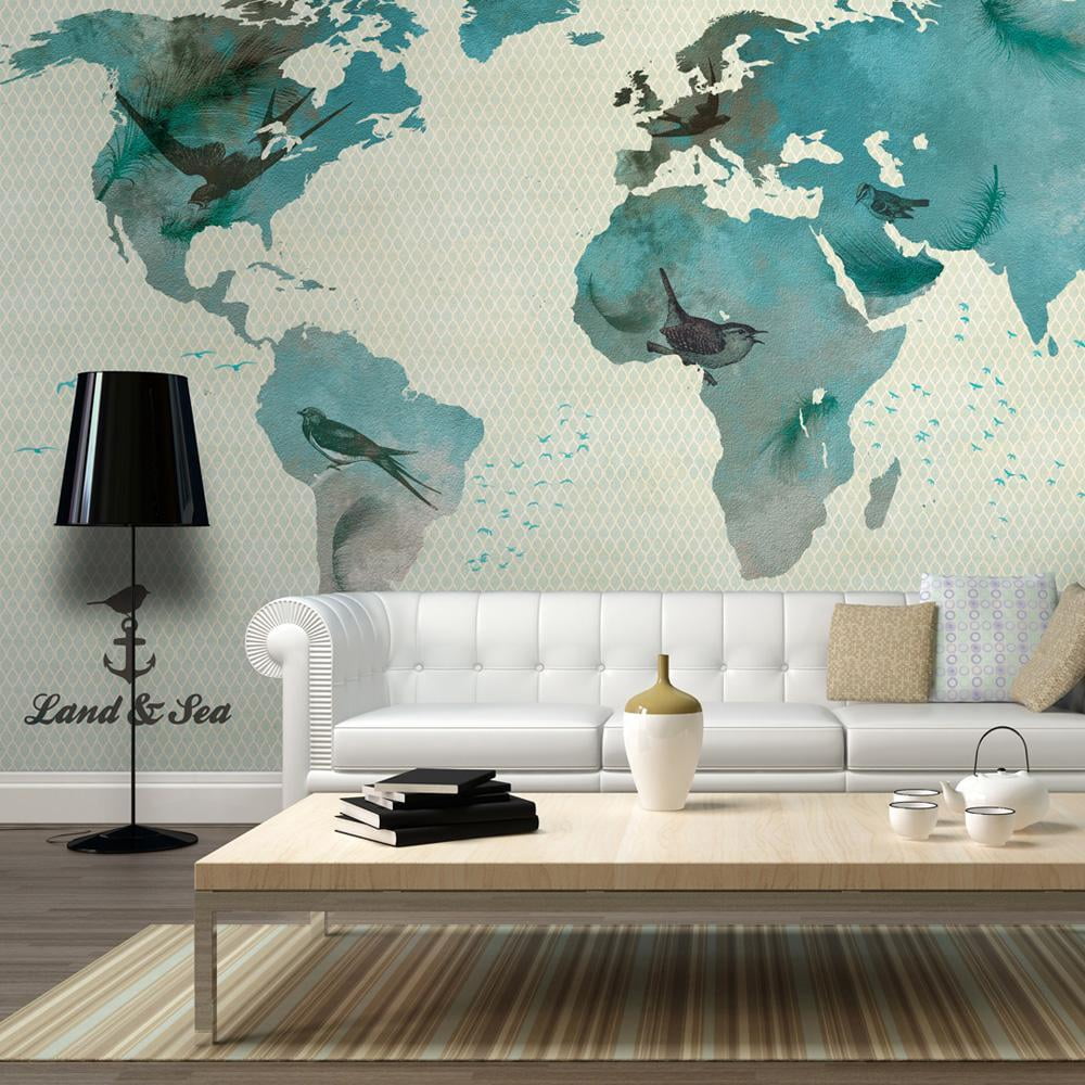 Tiptophomedecor World Map Wallpaper Wall Mural - Bird Fantasy Map ...