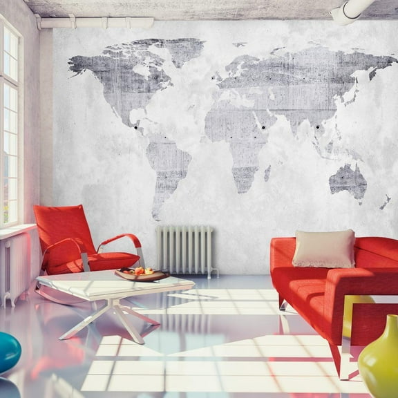 Tiptophomedecor World Map Wallpaper Wall Mural - Concrete Map
