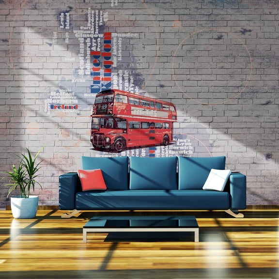 Tiptophomedecor World Map Wallpaper Wall Mural - London & A Red Double Decker Bus