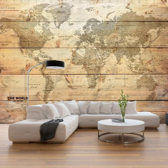Tiptophomedecor World Map Wallpaper Wall Mural - Map On Boards