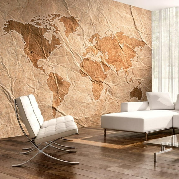 Tiptophomedecor World Map Wallpaper Wall Mural - Old Wrinkled Map