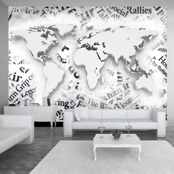 Tiptophomedecor World Map Wallpaper Wall Mural - The World Of Newspapers