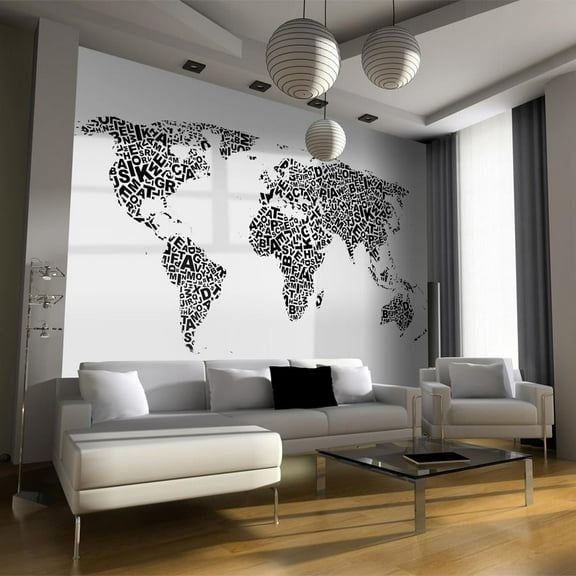 Tiptophomedecor World Map Wallpaper Wall Mural - World Map In Letters